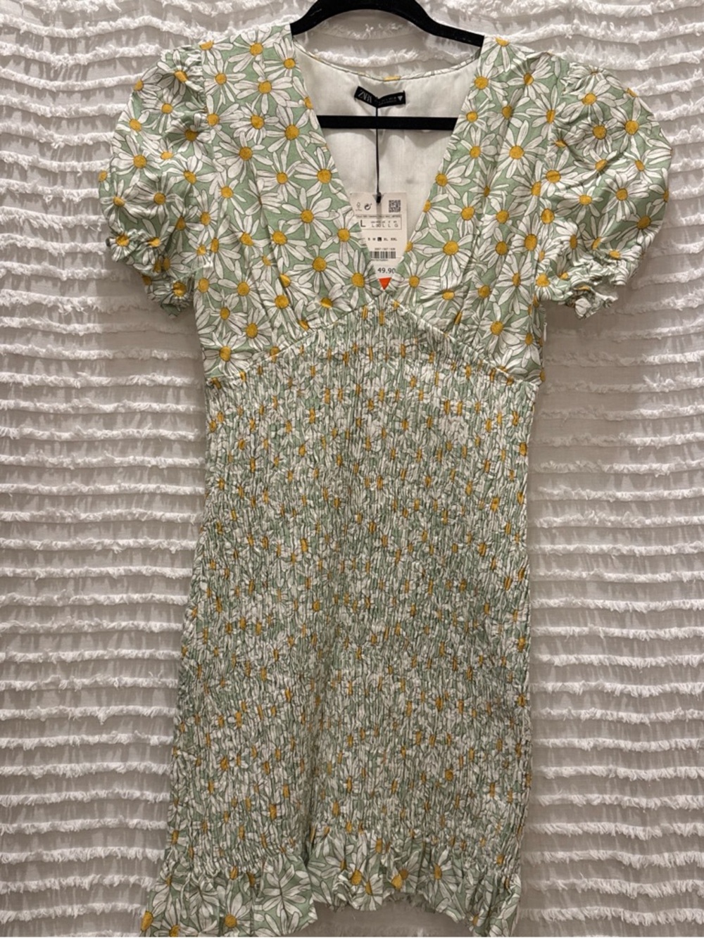 Floral Smocked Dress with Puff Sleeves - Green & Yellow